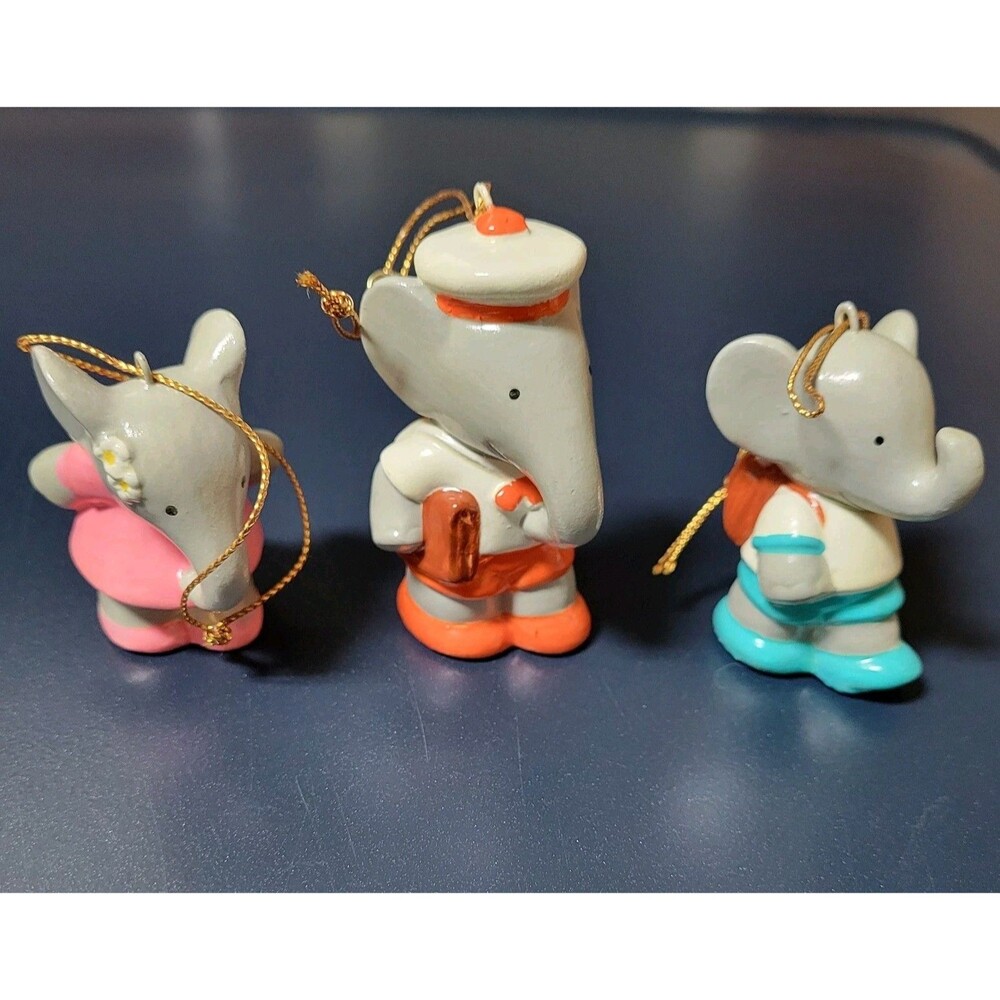 Babar The Elephant Schmid Vtg 1979 Ornament Ceramic Figures Lot Of 3